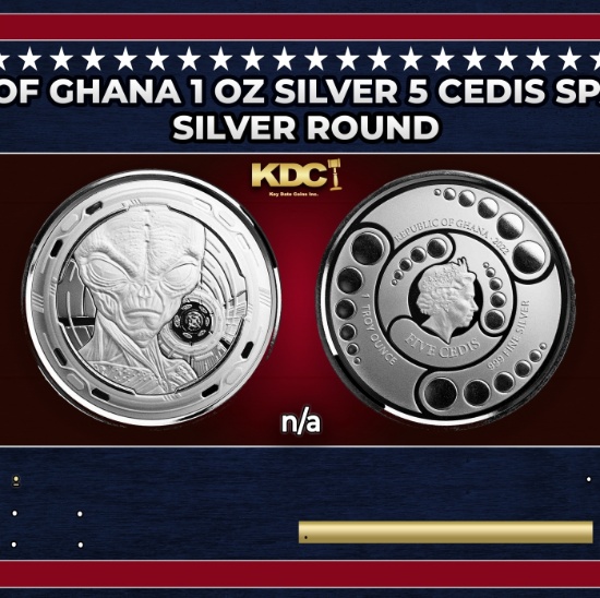 2022 Republic of Ghana 1 oz Silver 5 Cedis Space Alien Coin