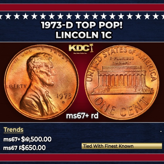 1973-d Lincoln Cent TOP POP! 1c ms67+ rd SEGS