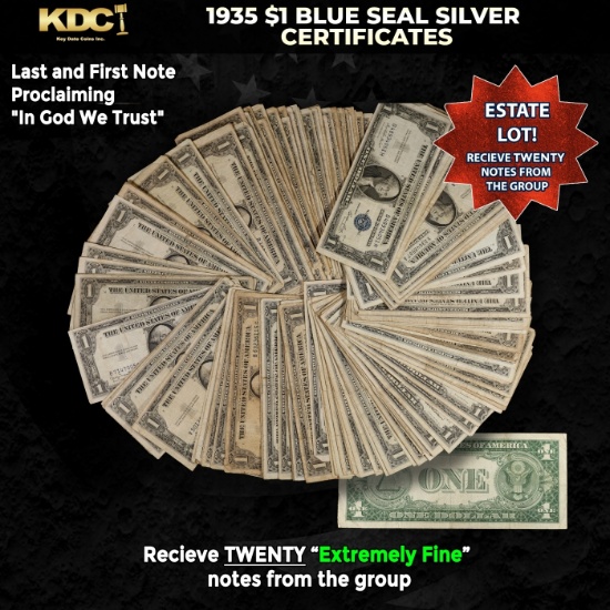 20x 1935 $1 Blue Seal Silver Certificates Grades XF