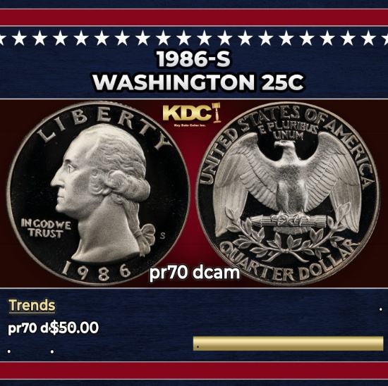 1986-s Proof Washington Quarter 25c pr70 dcam SEGS