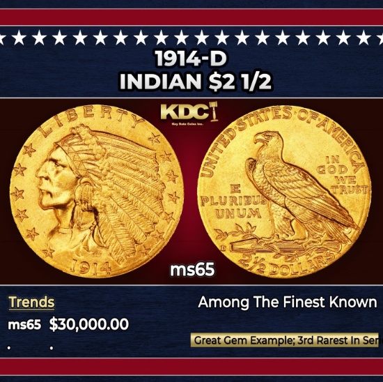 1914-d Gold Indian Quarter Eagle $2 1/2 ms65 SEGS