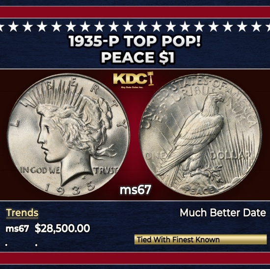 1935-p Peace Dollar TOP POP! $1 ms67 SEGS