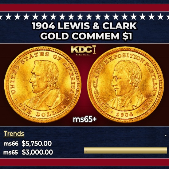 1904 Lewis & Clark Gold Commem Dollar 1 ms65+ SEGS