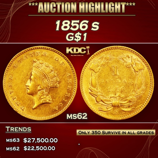 1856 s Gold Dollar $1 ms62 USCG