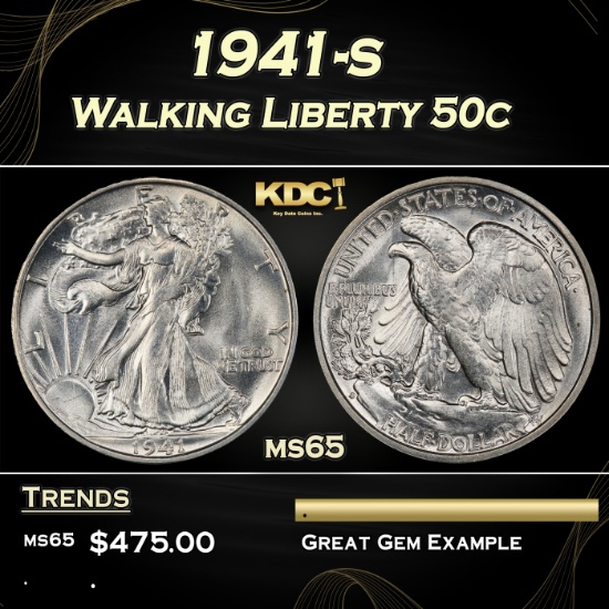 1941-s Walking Liberty Half Dollar 50c Grades ms65