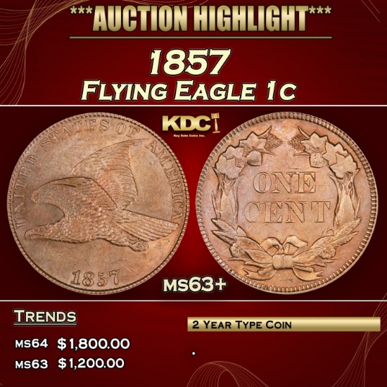 1857 Flying Eagle Cent 1c ms63+ SEGS