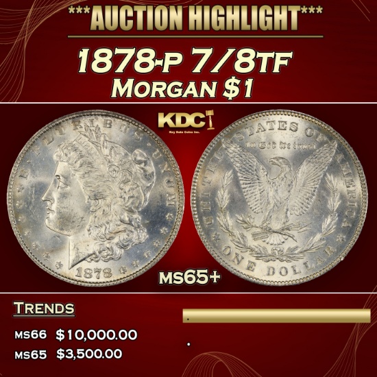 1878-p 7/8tf Morgan Dollar $1 ms65+ SEGS