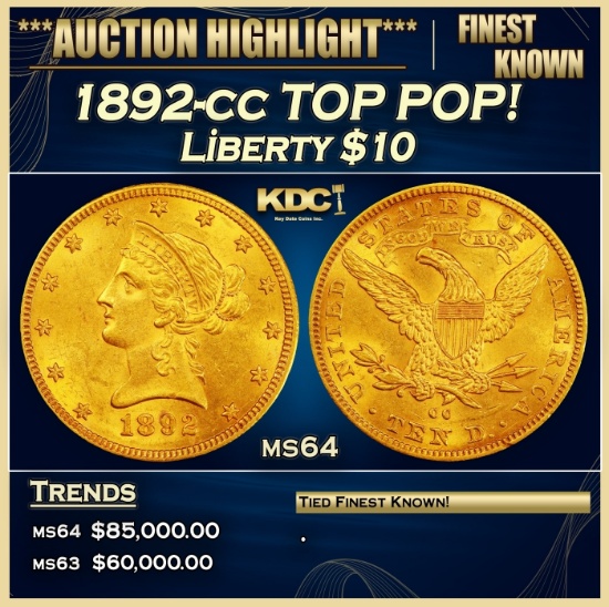 1892-cc Gold Liberty Eagle TOP POP! $10 ms64 SEGS