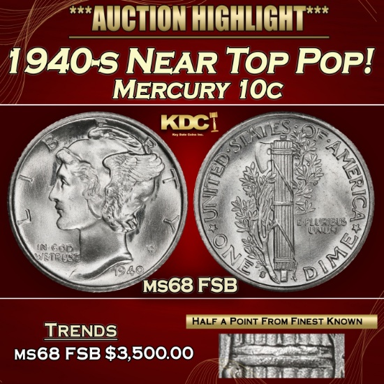 1940-s Mercury Dime Near Top Pop! 10c ms68 FSB SEGS