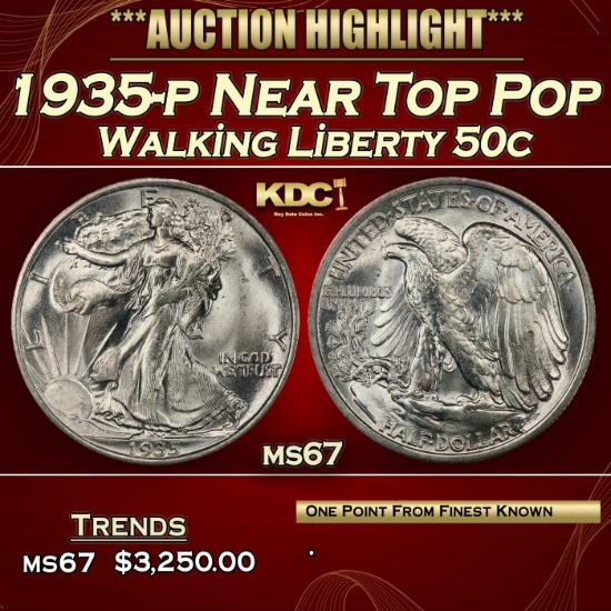 1935-p Walking Liberty Half Dollar Near Top Pop 50c ms67 SEGS