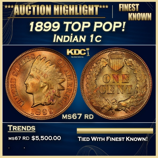 1899 Indian Cent TOP POP! 1c ms67 rd SEGS