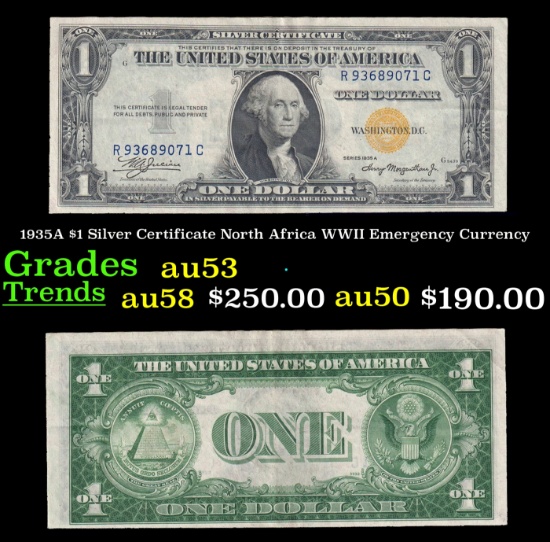 1935A $1 Silver Certificate North Africa WWII Emergency Currency Grades Select AU