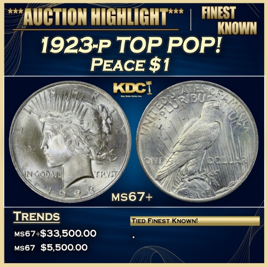 1923-p Peace Dollar TOP POP! $1 ms67+ SEGS