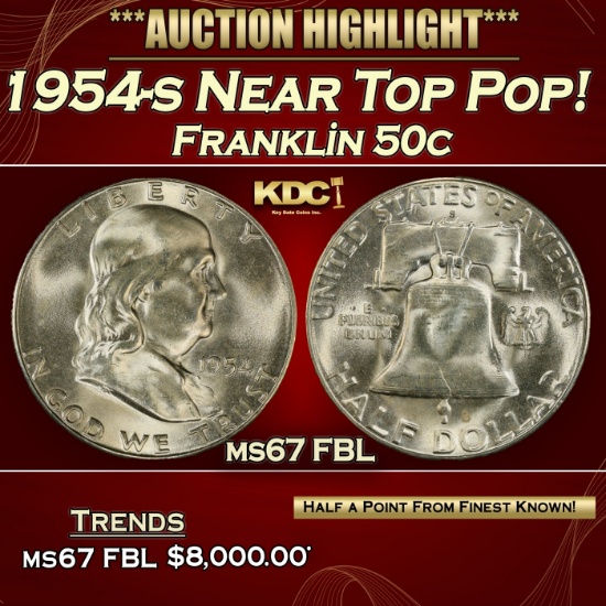 1954-s Franklin Half Dollar Near Top Pop! 50c ms67 FBL SEGS