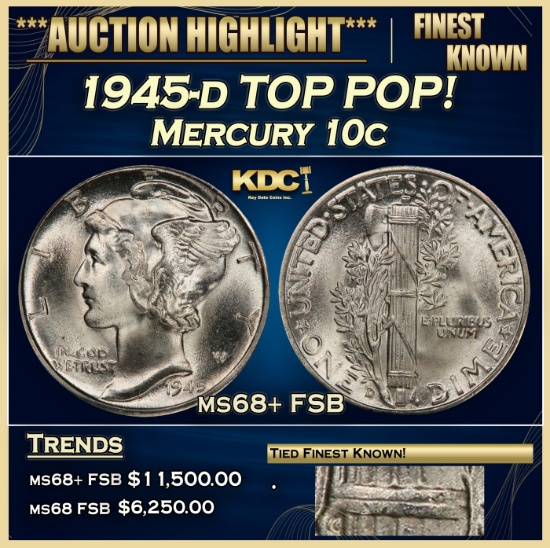 1945-d Mercury Dime TOP POP! 10c ms68+ FSB SEGS