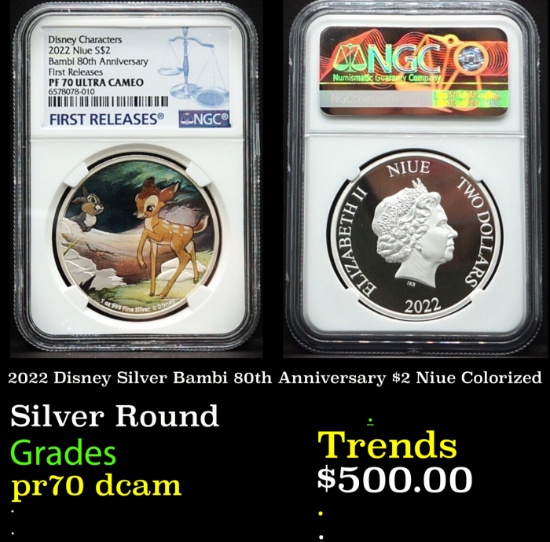 NGC 2022 Disney Silver Bambi 80th Anniversary $2 Niue Colorized Proof pr70 dcam NGC