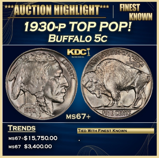 1930-p Buffalo Nickel TOP POP! 5c ms67+ SEGS
