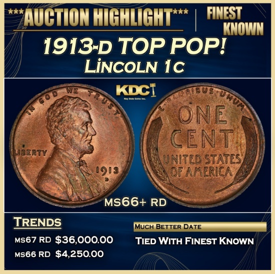 1913-d Lincoln Cent TOP POP! 1c ms66+ rd SEGS