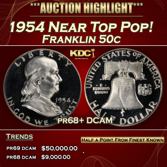 1954 Proof Franklin Half Dollar Near Top Pop! 50c pr68+ DCAM SEGS