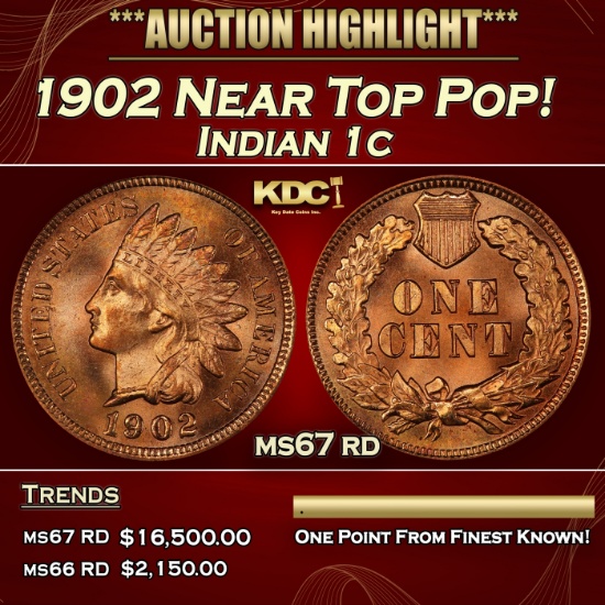 1902 Indian Cent Near Top Pop! 1c ms67 rd SEGS