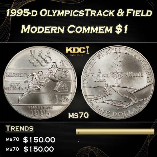 1995-d OlympicsTrack & Field Modern Commem Dollar $1 ms70 SEGS