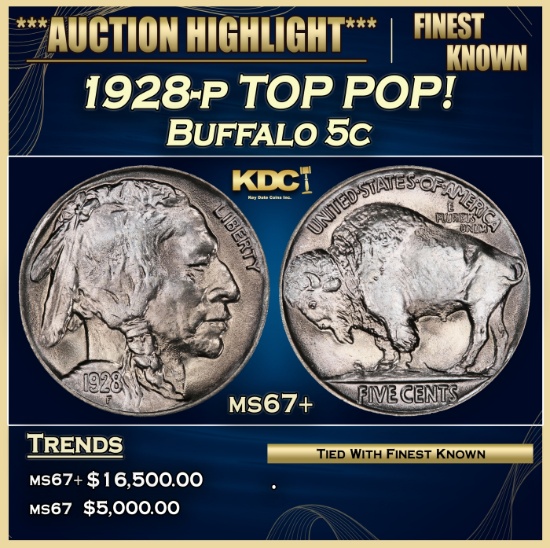 1928-p Buffalo Nickel TOP POP! 5c ms67+ SEGS