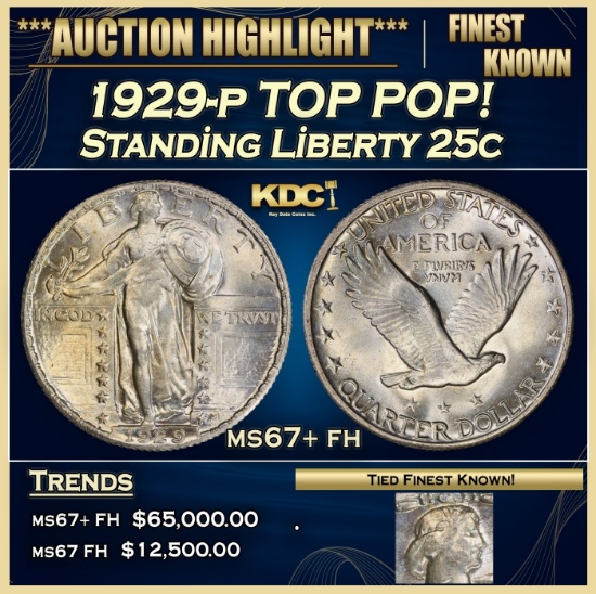 1929-p Standing Liberty Quarter TOP POP! 25c ms67+ fh SEGS