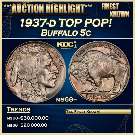 1937-d Buffalo Nickel TOP POP! 5c Grades ms68+ SEGS