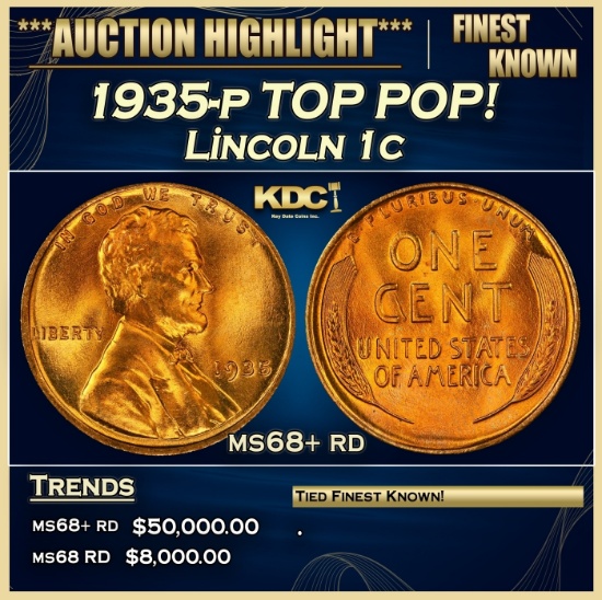 1935-p Lincoln Cent TOP POP! 1c ms68+ rd SEGS