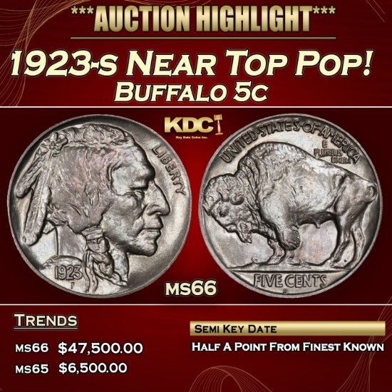 1923-s Buffalo Nickel Near Top Pop! 5c ms66 SEGS