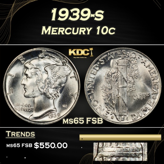 1939-s Mercury Dime 10c ms65 FSB SEGS