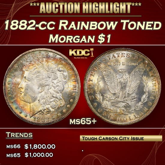 1882-cc Morgan Dollar Rainbow Toned $1 ms65+ SEGS