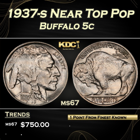 1937-s Buffalo Nickel Near Top Pop 5c ms67 SEGS