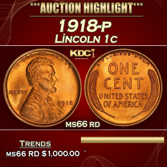1918-p Lincoln Cent 1c ms66 rd SEGS