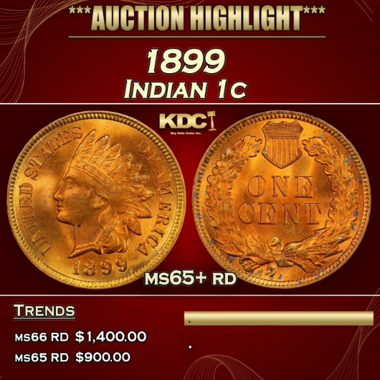 1899 Indian Cent 1c ms65+ rd SEGS
