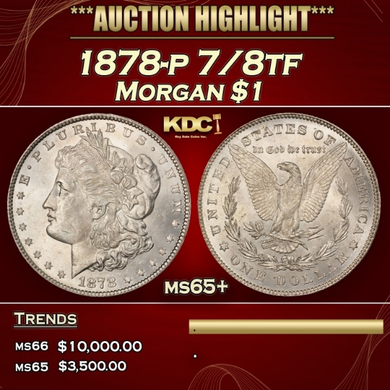 1878-p 7/8tf Morgan Dollar $1 ms65+ SEGS