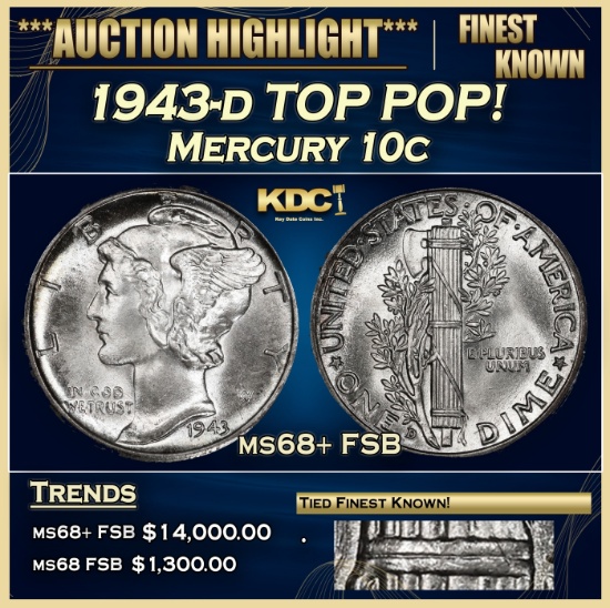 1943-d Mercury Dime TOP POP! 10c ms68+ FSB SEGS