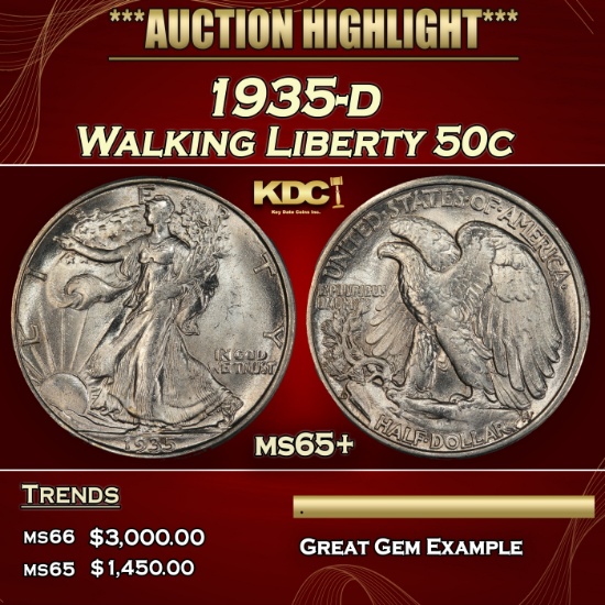 1935-d Walking Liberty Half Dollar 50c ms65+ SEGS