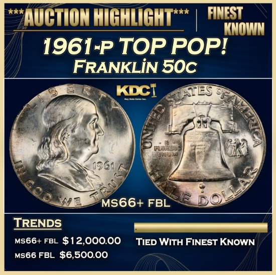1961-p Franklin Half Dollar TOP POP! 50c ms66+ fbl SEGS