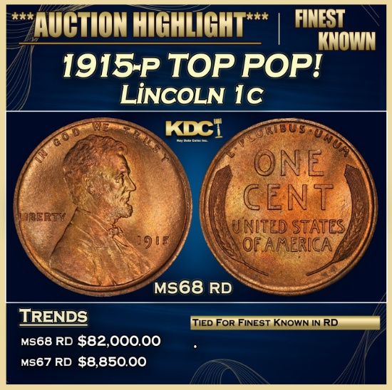 1915-p Lincoln Cent TOP POP! 1c ms68 rd SEGS