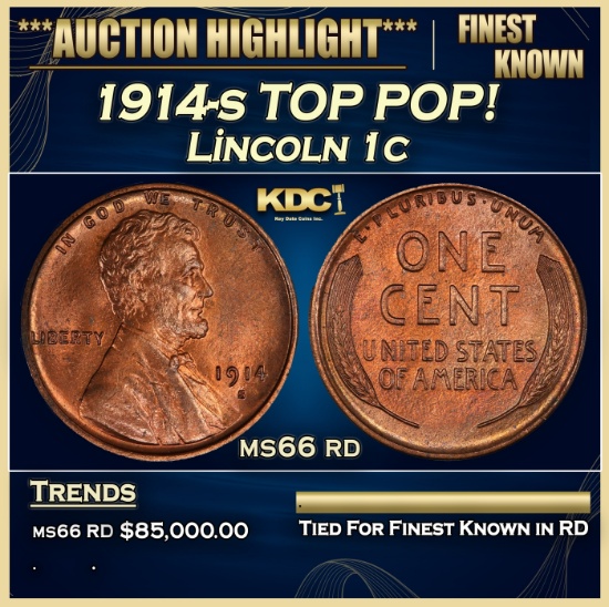1914-s Lincoln Cent 1c ms66 rd SEGS