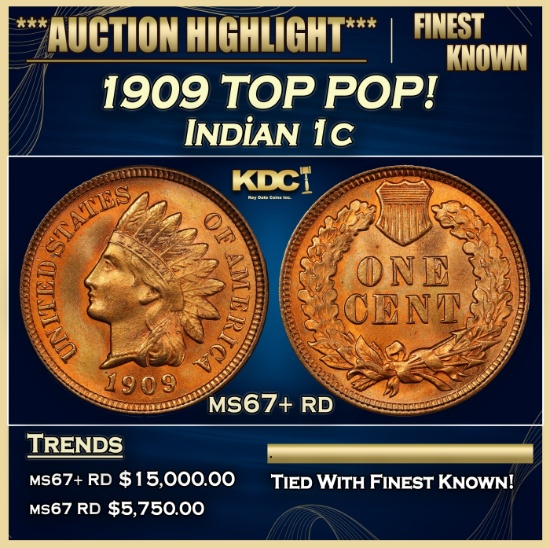 1909 Indian Cent TOP POP! 1c ms67+ rd SEGS
