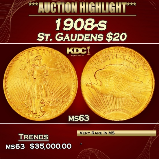 1908-s Gold St. Gaudens Double Eagle $20 ms63 SEGS