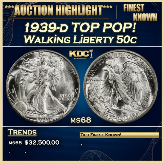 1939-d Walking Liberty Half Dollar TOP POP! 50c ms68 SEGS