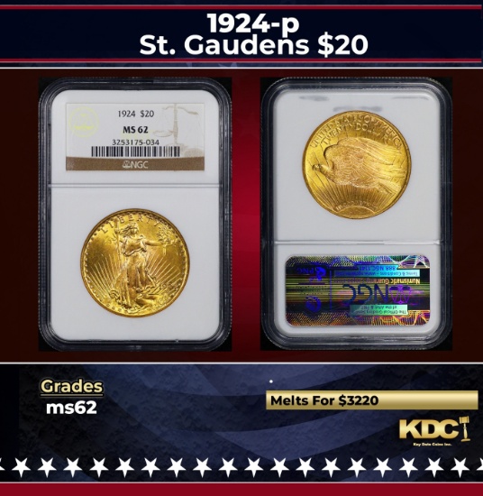 NGC 1924-p Gold St. Gaudens Double Eagle $20 ms62 NGC