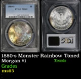 PCGS 1880-s Morgan Dollar Monster Rainbow Toned $1 ms65 PCGS