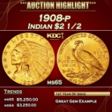 1908-p Gold Indian Quarter Eagle $2 1/2 ms65 SEGS