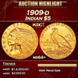 1909-d Gold Indian Half Eagle $5 Choice+ Unc USCG