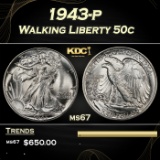 1943-p Walking Liberty Half Dollar 50c ms67 SEGS