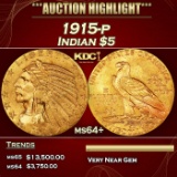 1915-p Gold Indian Half Eagle $5 Choice+ Unc USCG